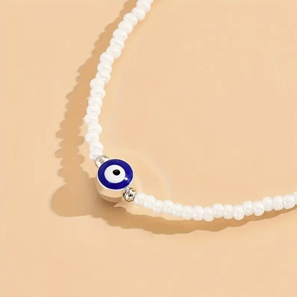 Evil Eye Spiritual Protection Minimalist White Beaded Bracelet NEW - Picture 5 of 7